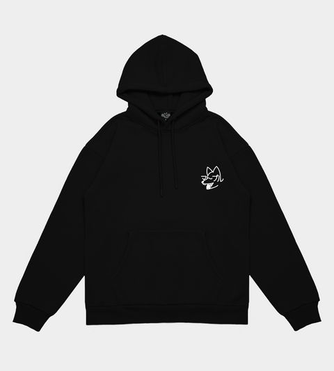 マーブル Wolf - Black Hooded Sweatshirt (White Text)